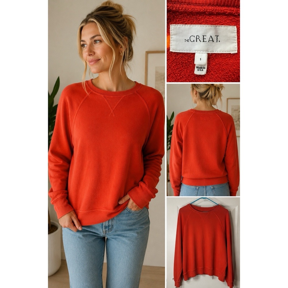 The Great College Sweatshirt Size 1 Red Orange Quiet Luxury Crewneck Cotton